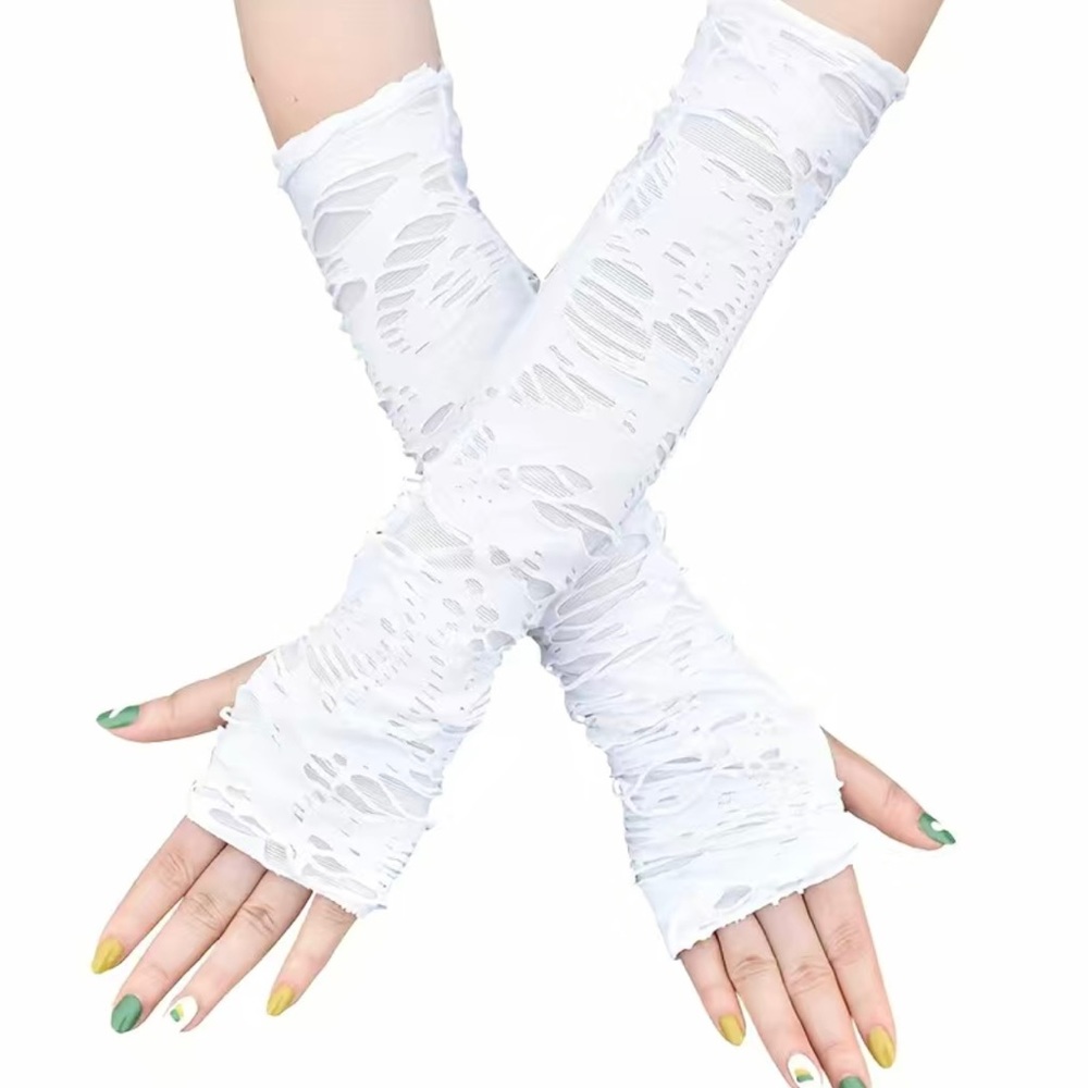 Ripped Fingerless Gloves White